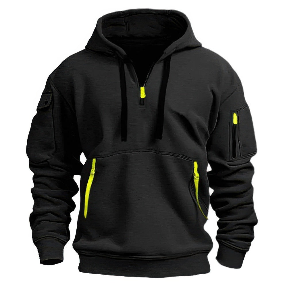 Mens Hooded Sweatshirt with Zip Neck and Pockets