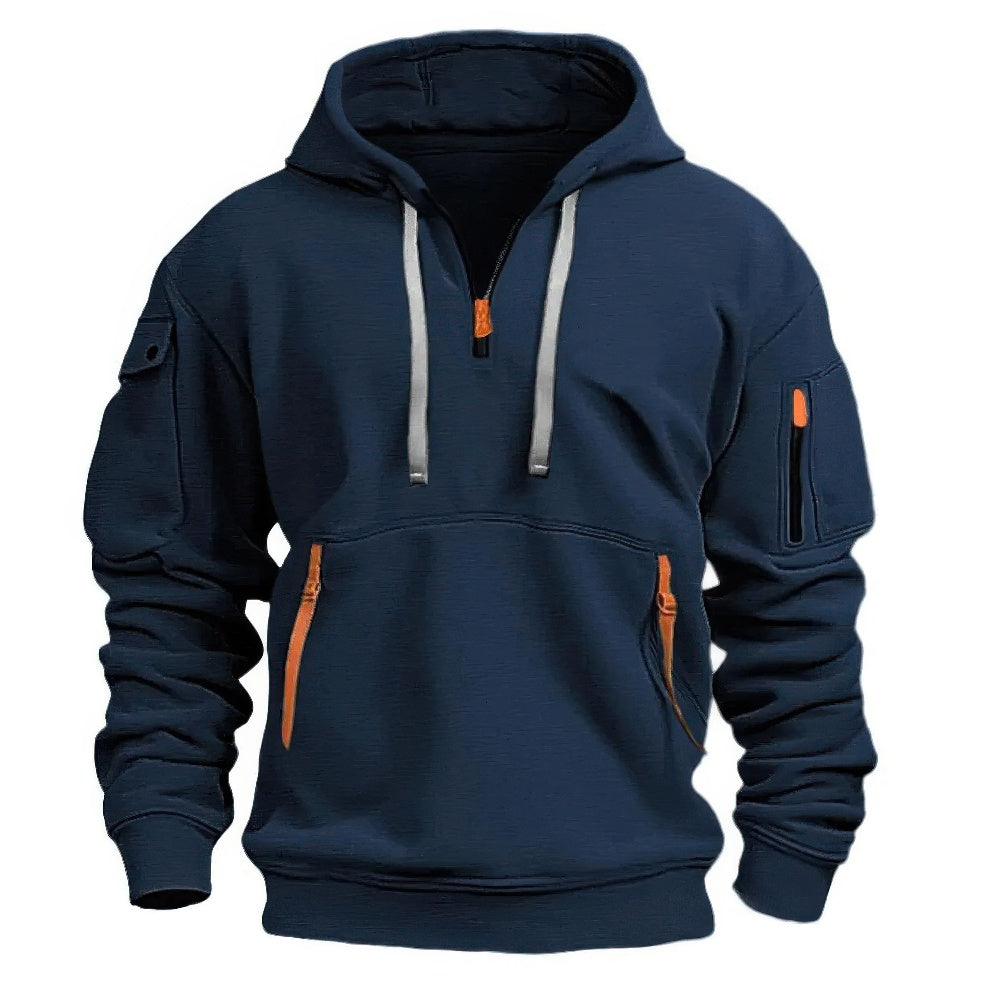 Mens Hooded Sweatshirt with Zip Neck and Pockets
