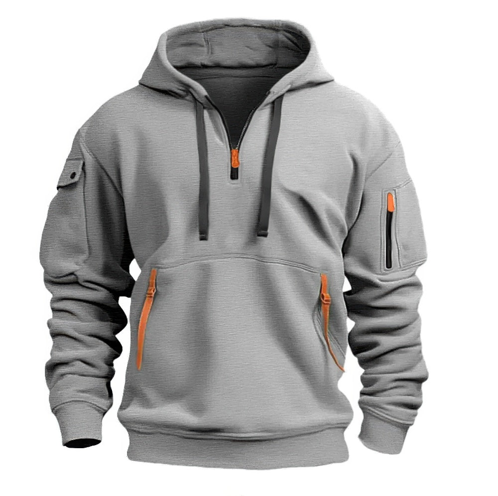 Mens Hooded Sweatshirt with Zip Neck and Pockets