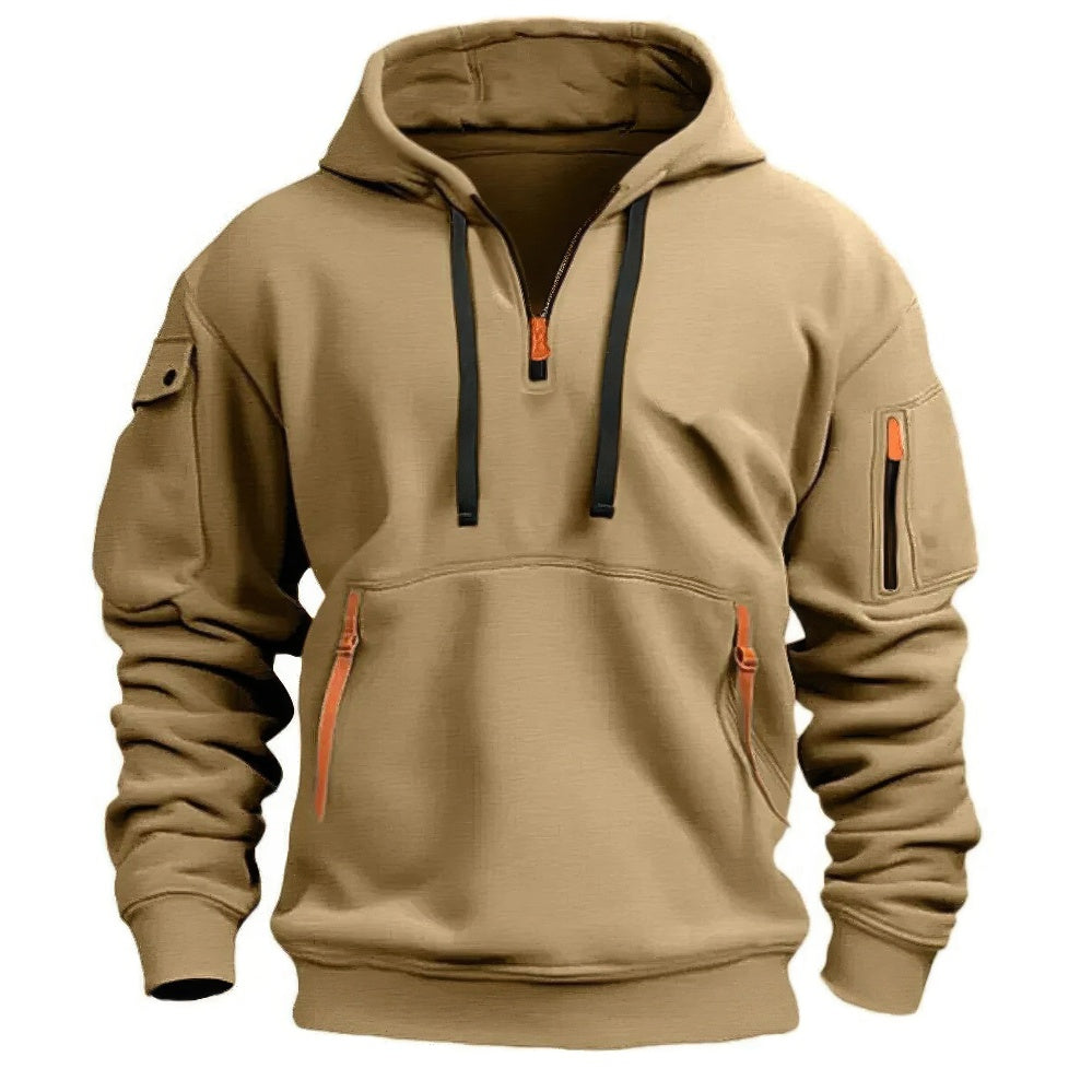 Mens Hooded Sweatshirt with Zip Neck and Pockets