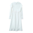 Womens Cotton Dress with Lace Collar and Long Sleeve