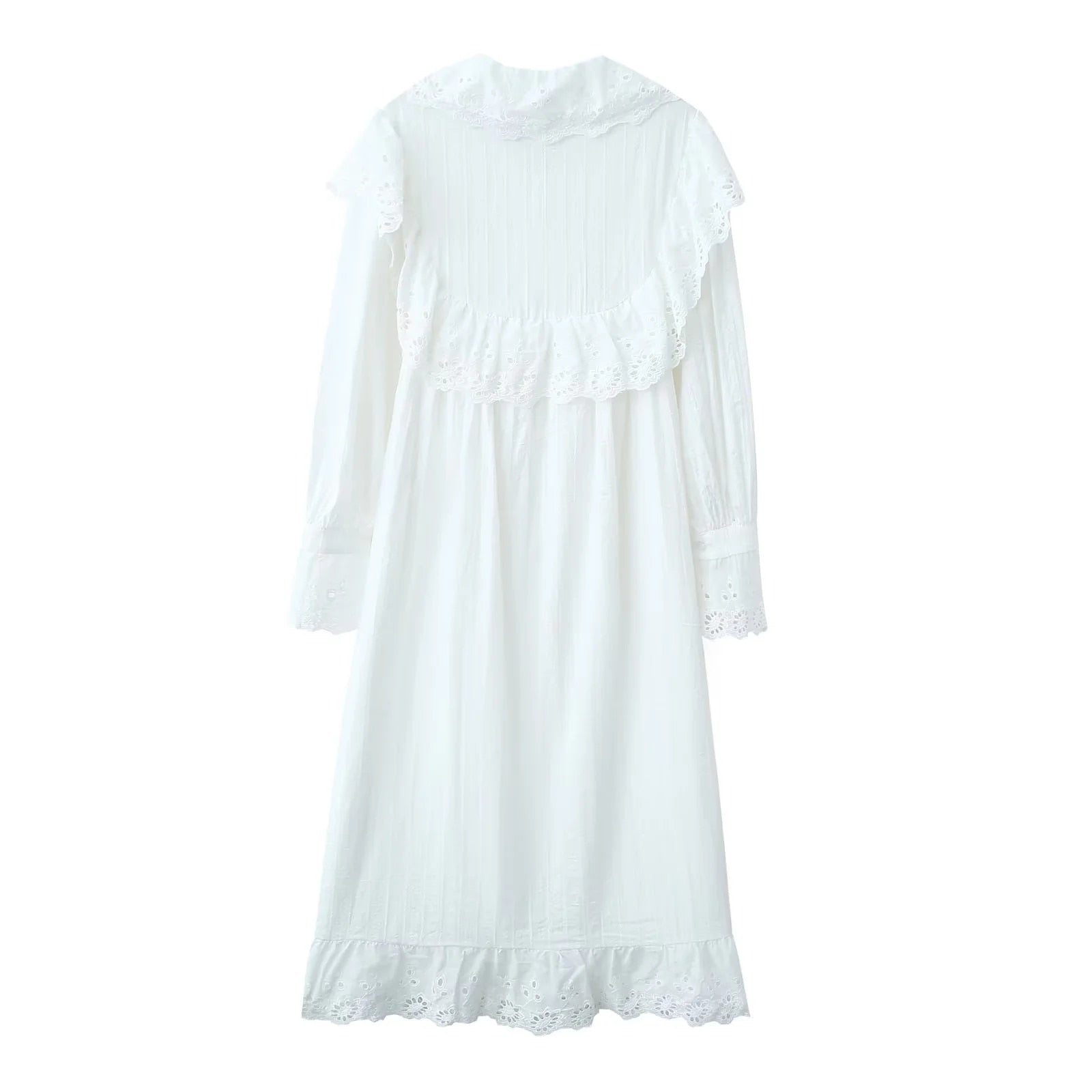 Womens Cotton Dress with Lace Collar and Long Sleeve