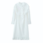 Womens Cotton Dress with Lace Collar and Long Sleeve