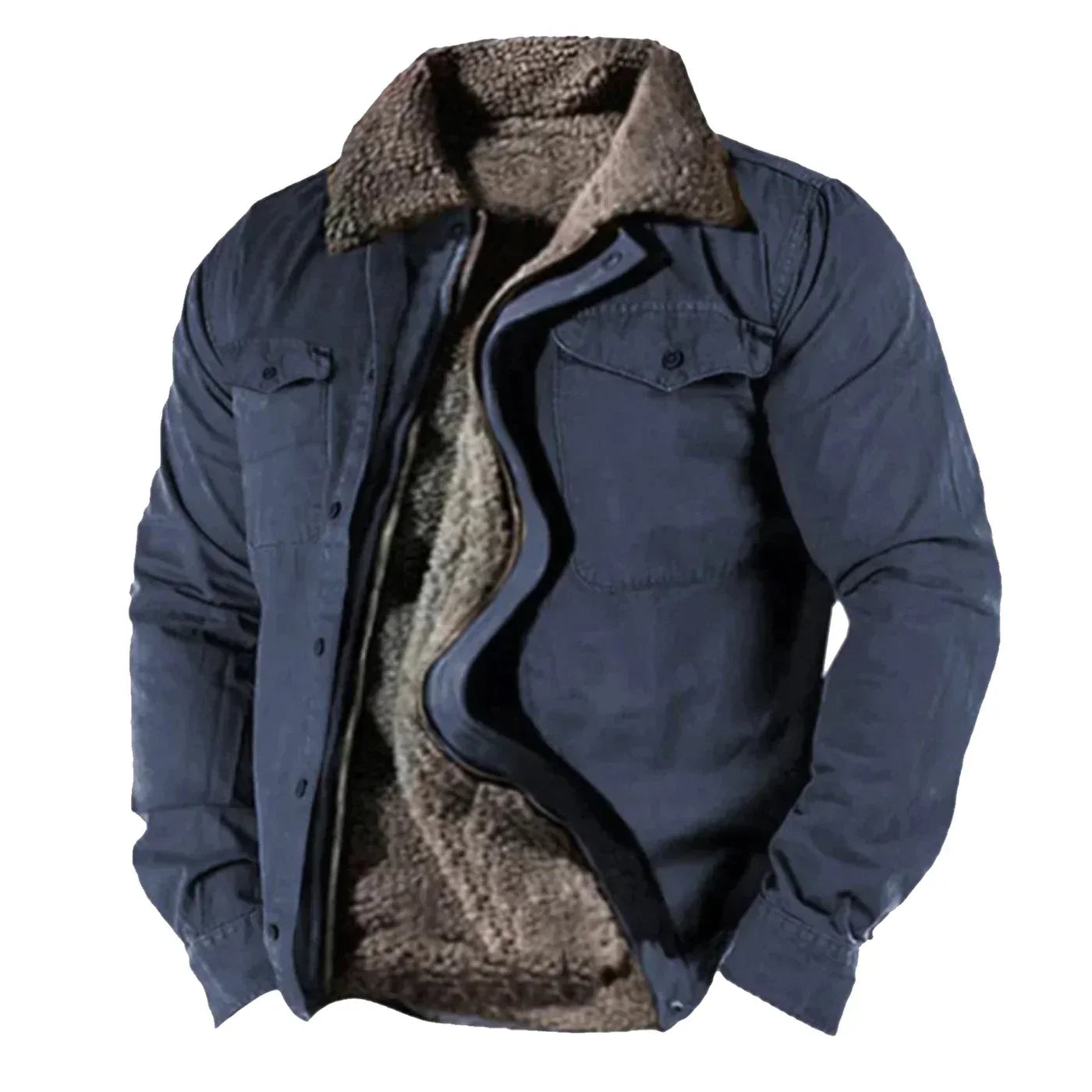 Mens Fleece Lined Winter Jacket with Button Closure