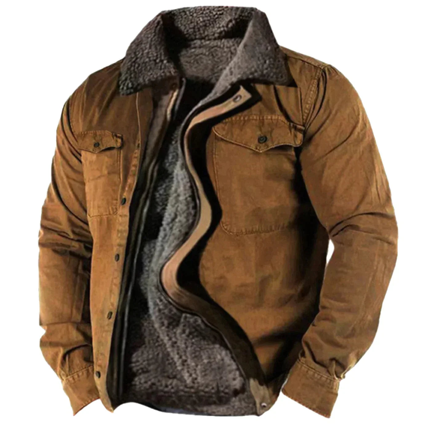 Mens Fleece Lined Winter Jacket with Button Closure