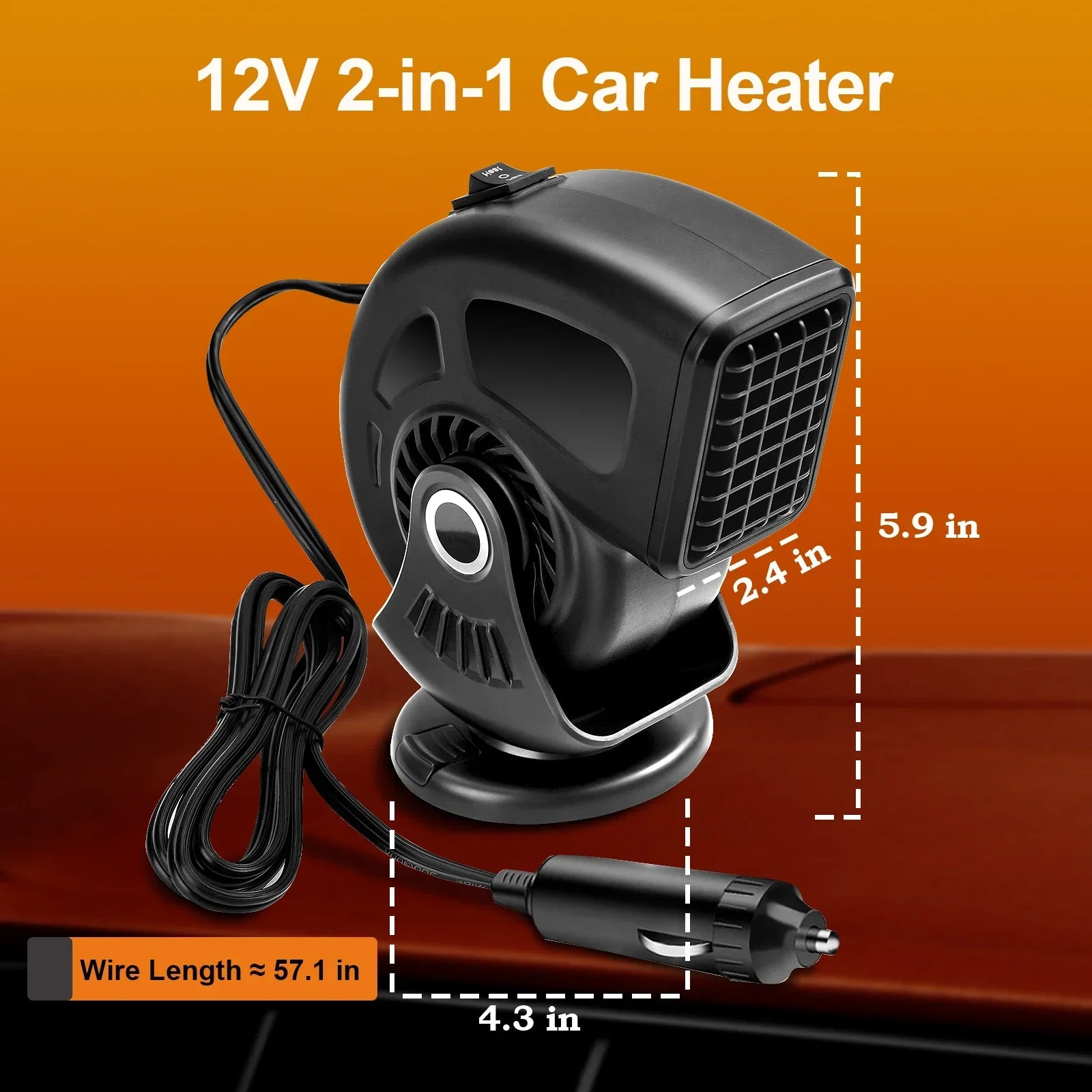 Portable Car Heater Defogger Fan 12V 24V with Adjustable Rotation