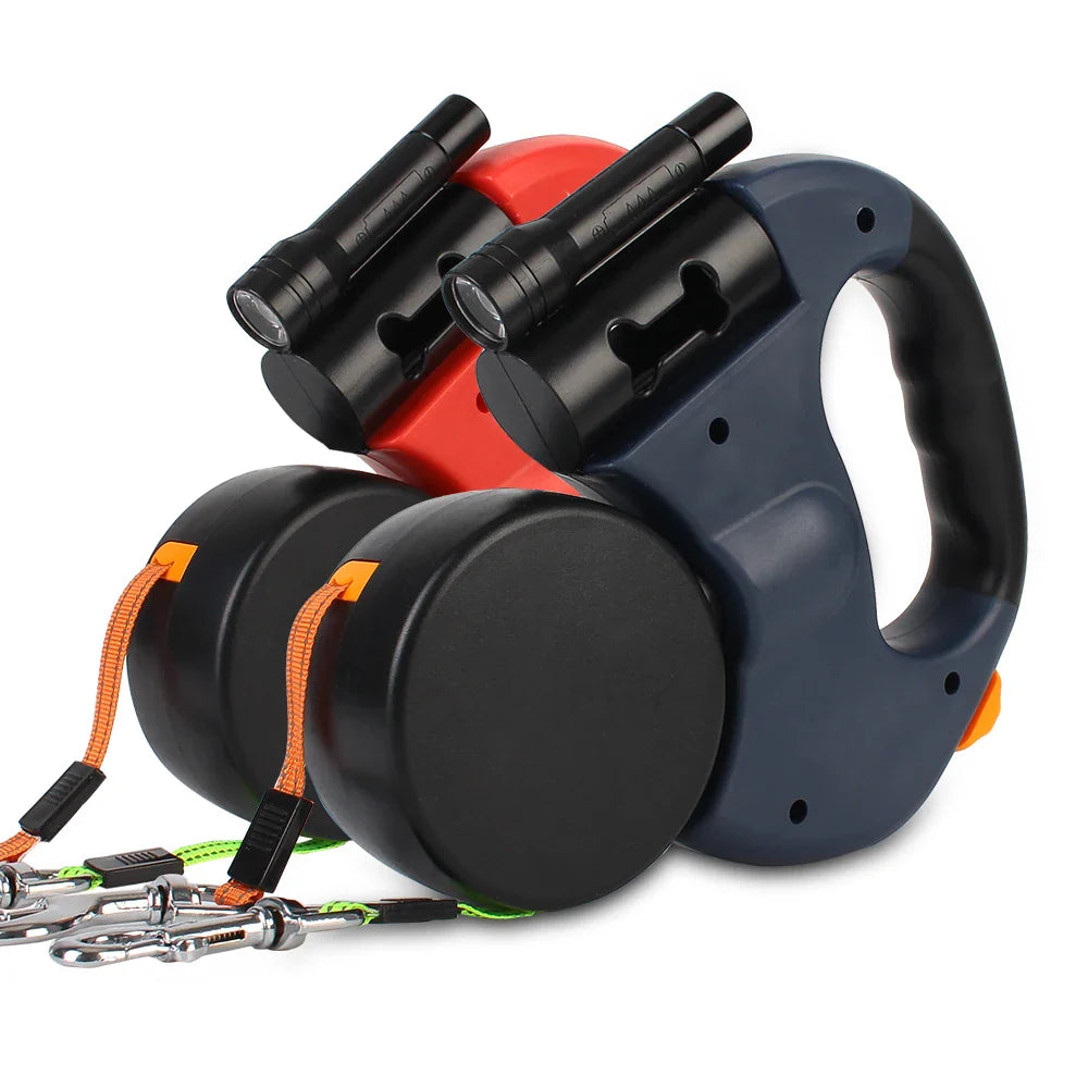 Dual Dog Retractable Leash with Flashlight