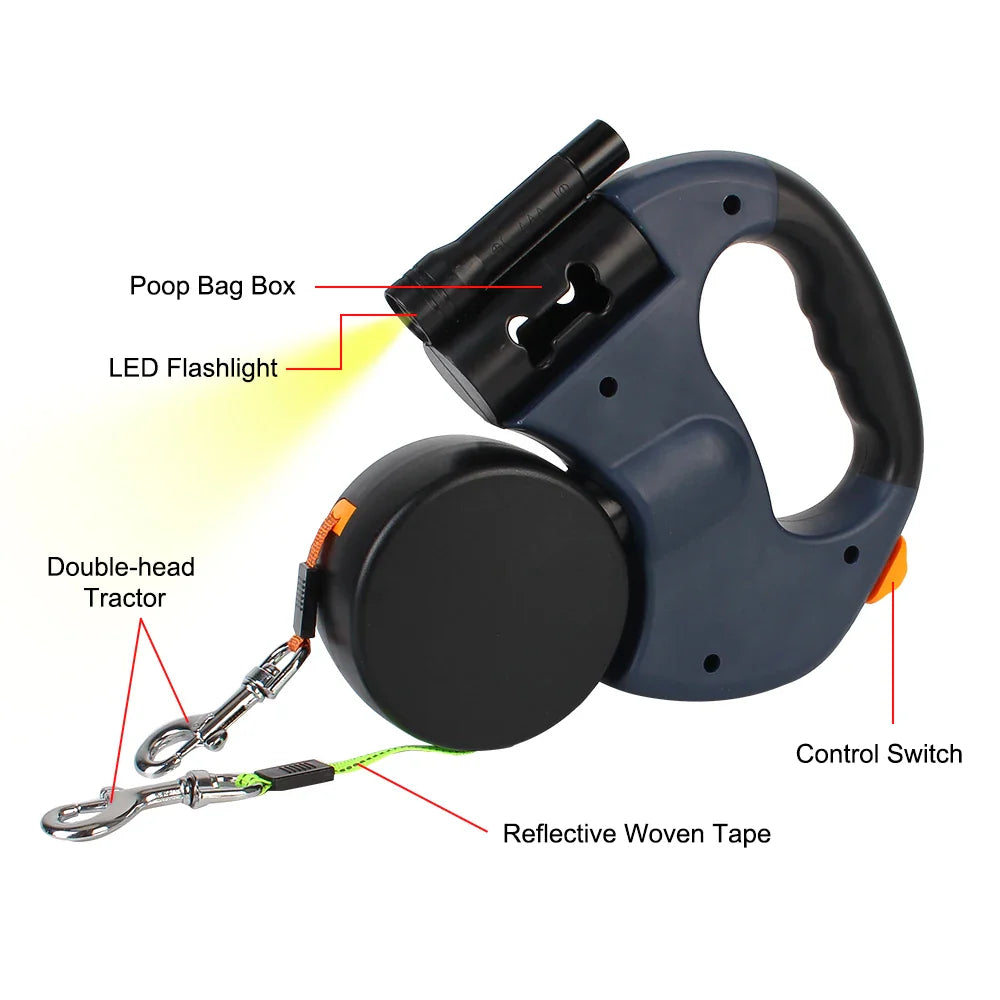 Dual Dog Retractable Leash with Flashlight