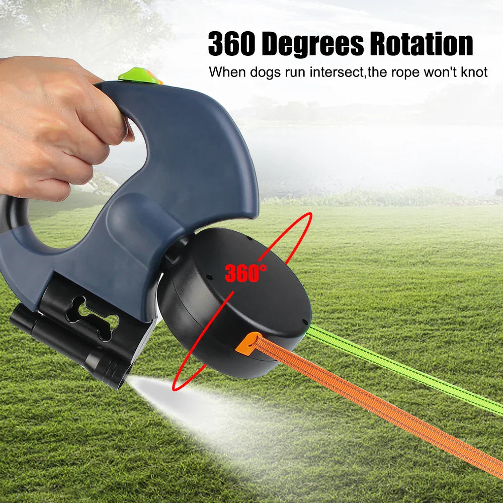 Dual Dog Retractable Leash with Flashlight