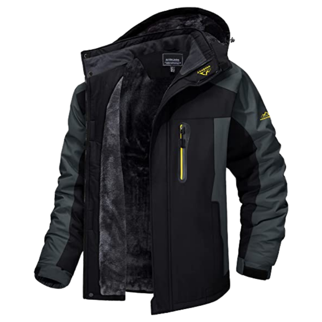 Mens Waterproof Hooded Jacket with Fleece Lined