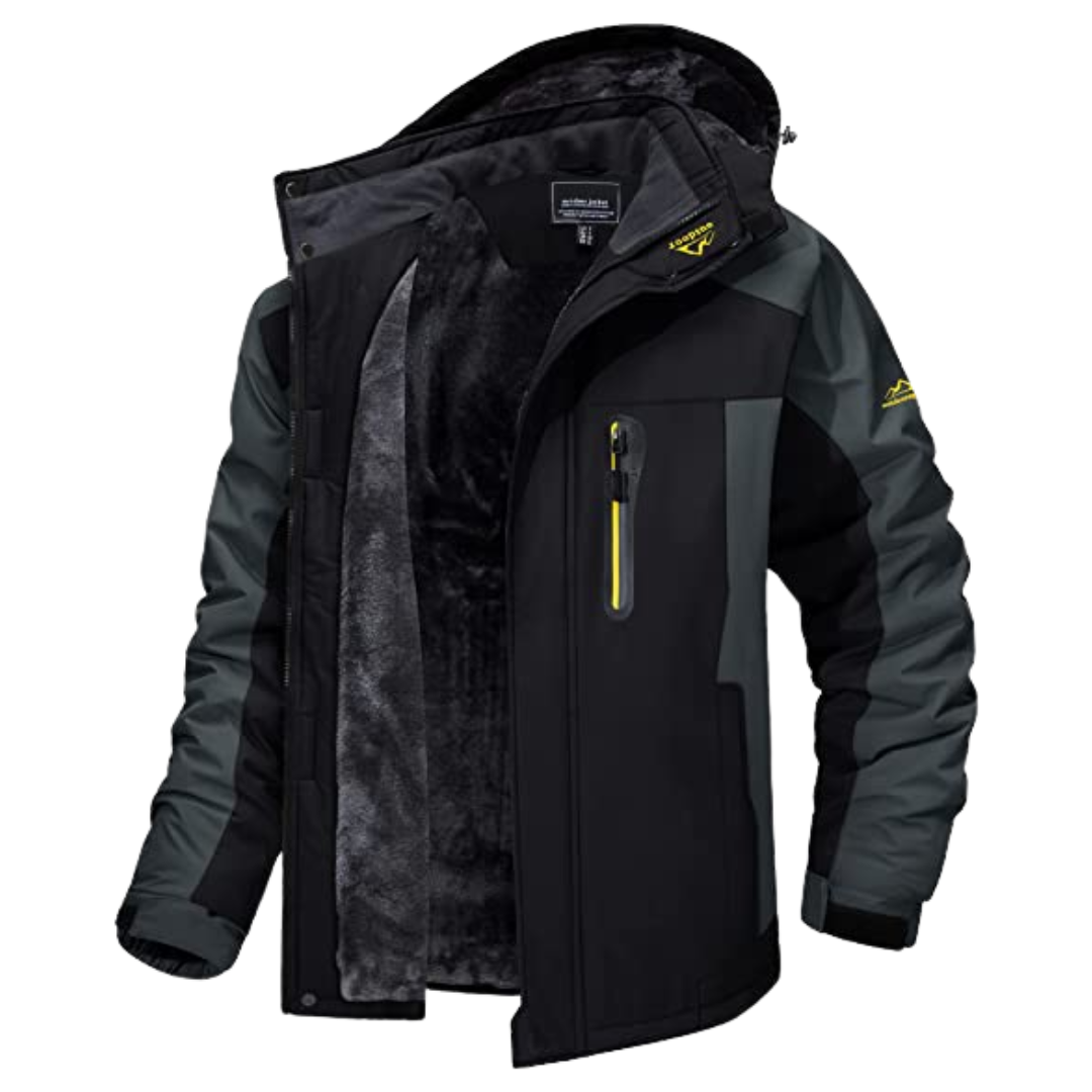 Mens Waterproof Hooded Jacket with Fleece Lined