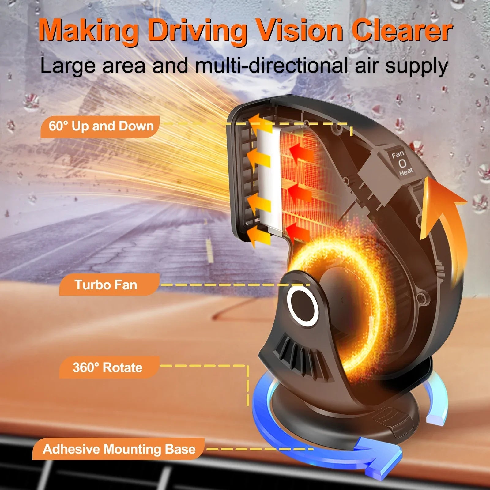 Portable Car Heater Defogger Fan 12V 24V with Adjustable Rotation