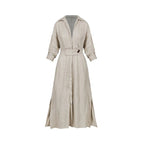 Womens Long Sleeve Midi Dress with V Neck Button
