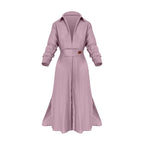 Womens Long Sleeve Midi Dress with V Neck Button
